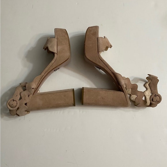 PRADA: Platform Beige Suede Scalloped Sandals Eu 37 size, Made in Italy - Picture 8 of 15